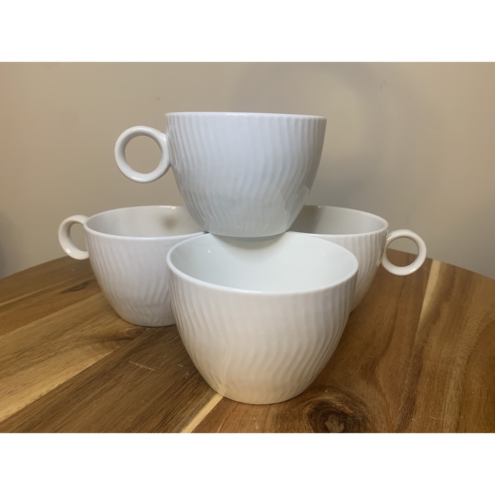 Gibson "white Tides" Stackable Coffee Mugs Cups Circle Handle -set Of 4